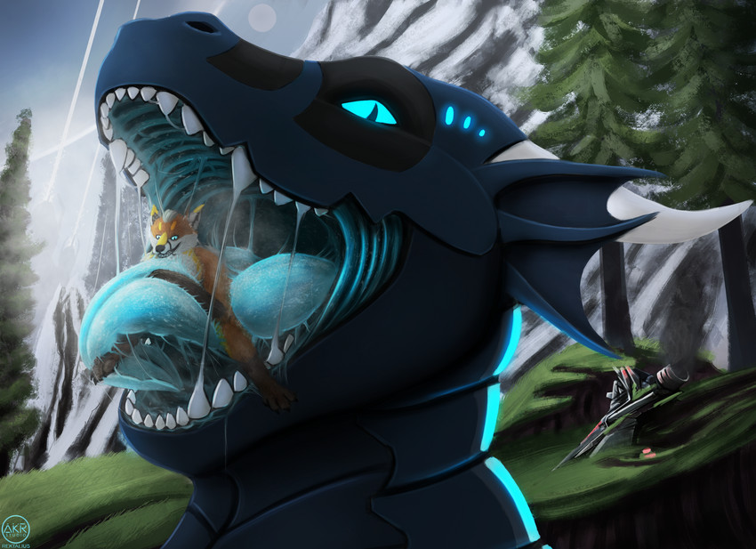 ambiguous_form ambiguous_gender ambiguous_pred anthro anthro_prey black_body blue_eyes blue_insides blue_tongue bodily_fluids cyan_insides cyan_mouth duo horn in_mouth larger_pred male male/ambiguous male_prey mawplay micro mouth_shot nature nature_background on_tongue open_mouth outside plant saliva saliva_string size_difference smaller_prey teeth tongue tree vore rektalius mythology nintendo pokemon canid canine dragon fox generation_2_pokemon mammal mythological_creature mythological_scalie natu pokemon_(species) scalie hi_res