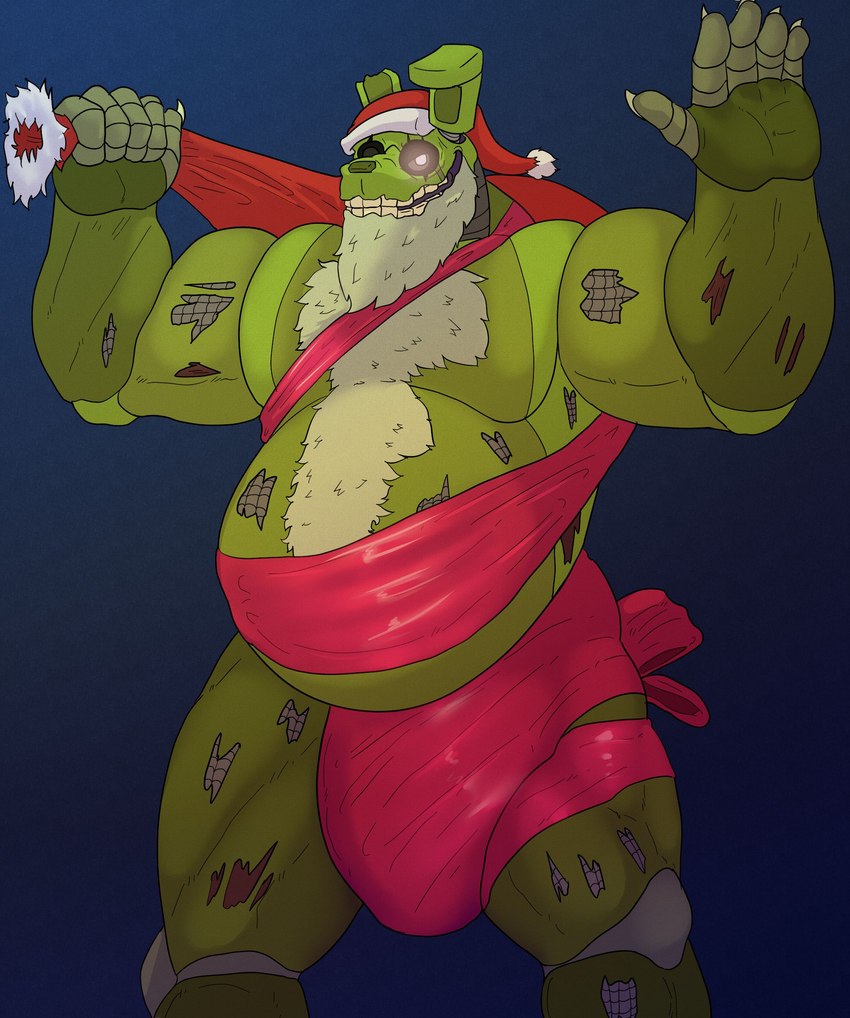 anthro beard body_hair bulge christmas_clothing christmas_headwear clothed clothing detailed_bulge facial_hair genital_outline hat headgear headwear holidays machine male musclegut muscular muscular_anthro muscular_male penis_outline santa_hat simple_background smile solo teeth nastybluepal christmas five_nights_at_freddy's five_nights_at_freddy's_3 scottgames springtrap_(fnaf) animatronic lagomorph leporid mammal rabbit robot absurd_res digital_media_(artwork) hi_res