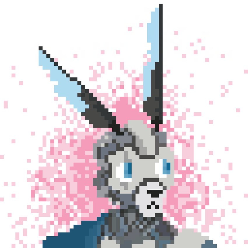 anthro blue_eyes face_plate frown looking_aside machine male sash simple_background solo vinblairartist justice_(miwauturu) android lagomorph leporid mammal rabbit robot 1:1 2021 bust_portrait digital_media_(artwork) pixel_(artwork) portrait