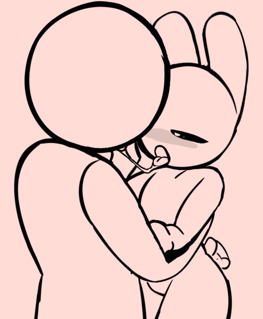 anthro bodily_fluids faceless_character faceless_male kissing making_out male male/male pink_background saliva saliva_string simple_background huamnenoughbb bunny_maloney bunny_maloney_(character) human lagomorph leporid mammal rabbit hi_res