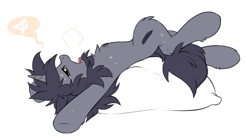 cutie_mark female feral fur grey_body grey_fur hair horn lying on_back simple_background solo white_background hioshiru hasbro my_little_pony mythology fan_character kate_(hioshiru) equid equine mammal mythological_creature mythological_equine unicorn 2018 digital_media_(artwork)