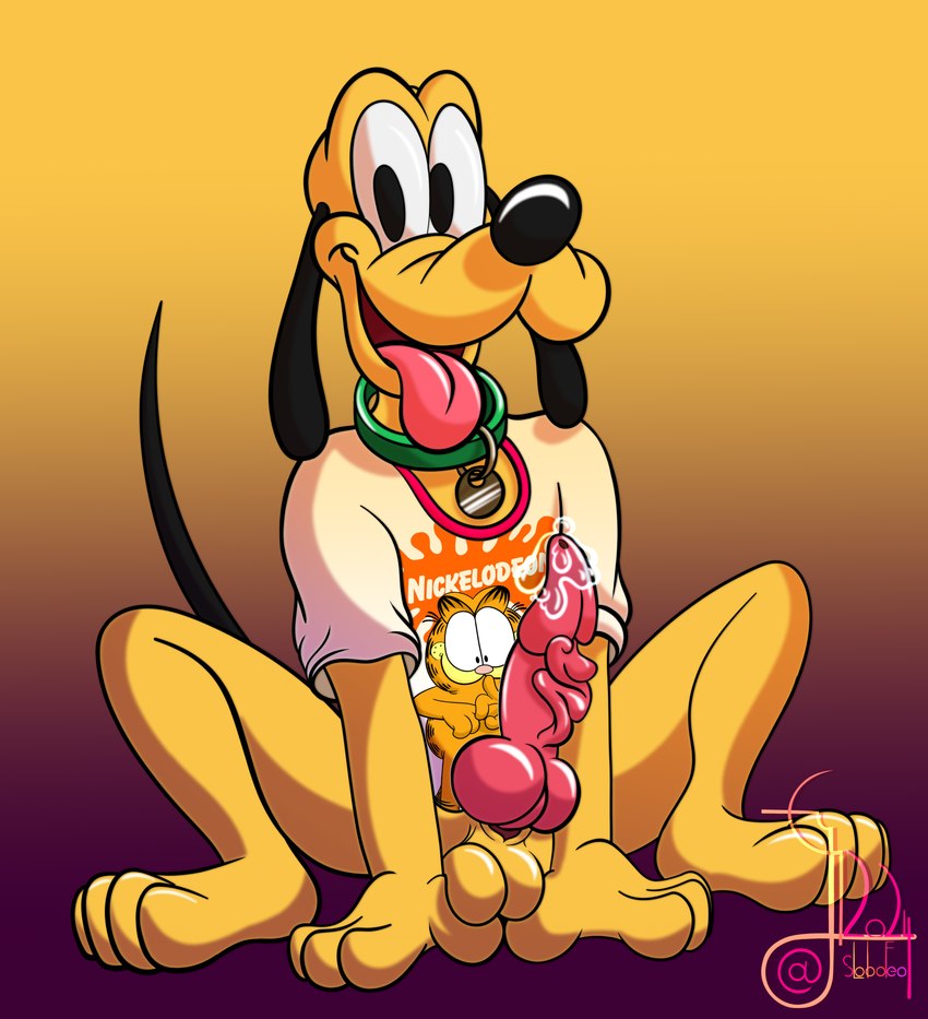 aroused aroused_smile balls bodily_fluids bottomless bottomless_male clothed clothing collar dripping feral genital_fluids genitals male paws precum precum_drip solo conditional_dnp lobofeo disney garfield_(series) nickelodeon garfield_the_cat pluto_(disney) canid canine canis domestic_dog mammal absurd_res hi_res