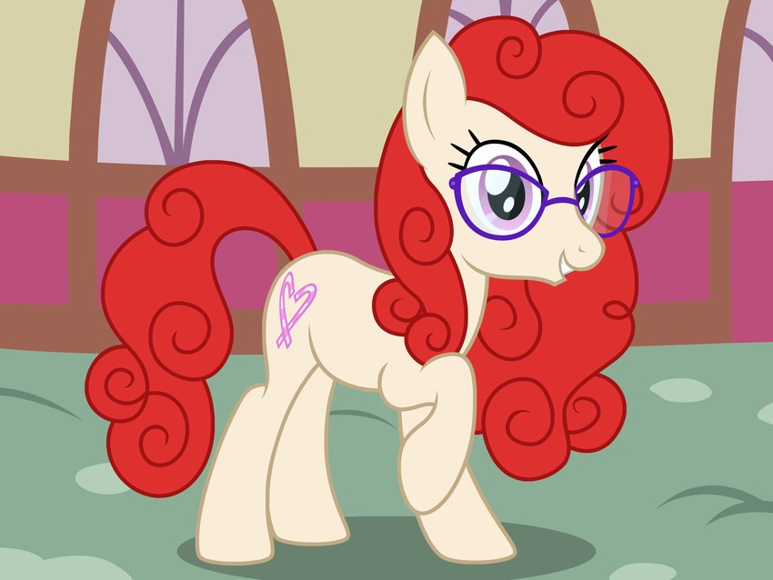 black_eyeliner curled_hair curled_tail cutie_mark eyeliner eyewear female feral glasses hair looking_at_viewer makeup purple_eyes red_hair red_tail redesign redesigned smile tail badumsquish friendship_is_magic hasbro my_little_pony twist_(mlp) earth_pony equid equine horse mammal pony hi_res