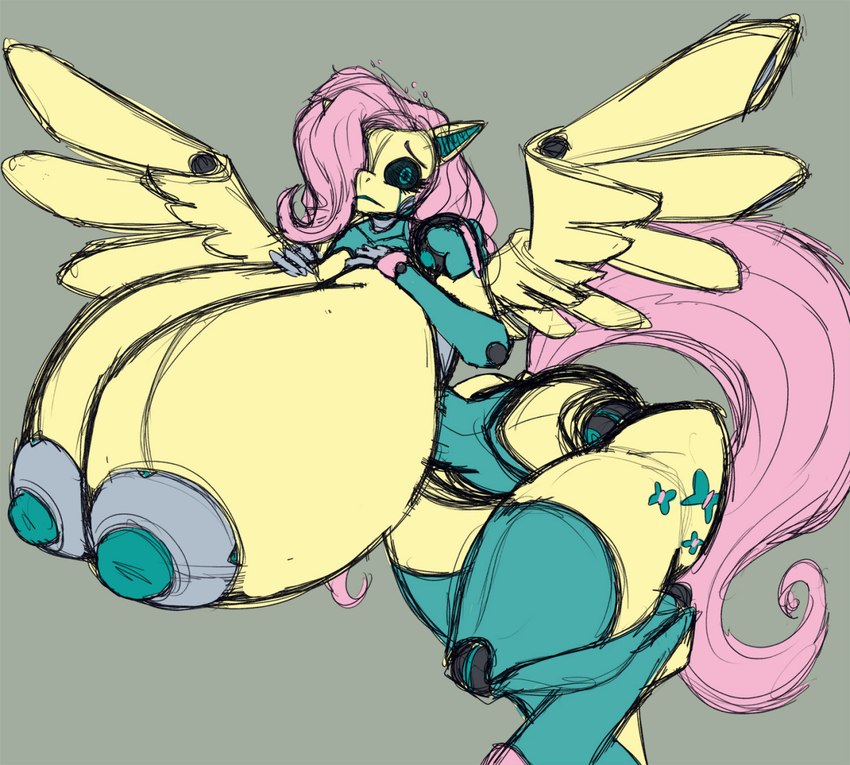 anthro anthrofied big_breasts black_sclera breasts eyelashes female green_eyes hair huge_breasts hyper hyper_breasts machine nipples pink_hair pink_tail robotization simple_background solo spread_wings tail thick_thighs wide_hipped_female wide_hips wings yellow_body imric1251 friendship_is_magic hasbro my_little_pony mythology fluttershy_(mlp) equid equine mammal mythological_creature mythological_equine pegasus robot digital_media_(artwork)