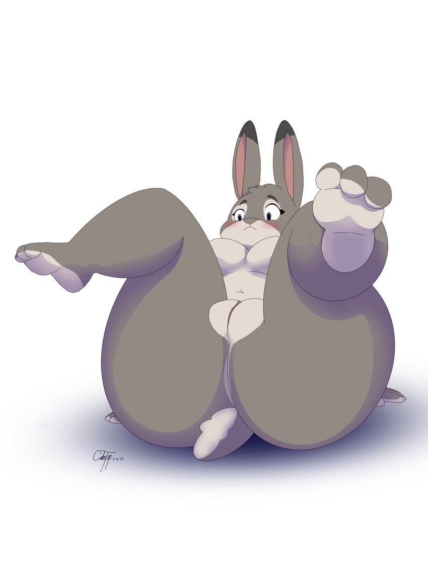 anthro big_butt breasts butt female fur genitals grey_body grey_fur nude overweight overweight_anthro overweight_female purple_eyes pussy simple_background solo thick_thighs cake_top disney zootopia judy_hopps lagomorph leporid mammal rabbit 3:4 absurd_res digital_media_(artwork) hi_res