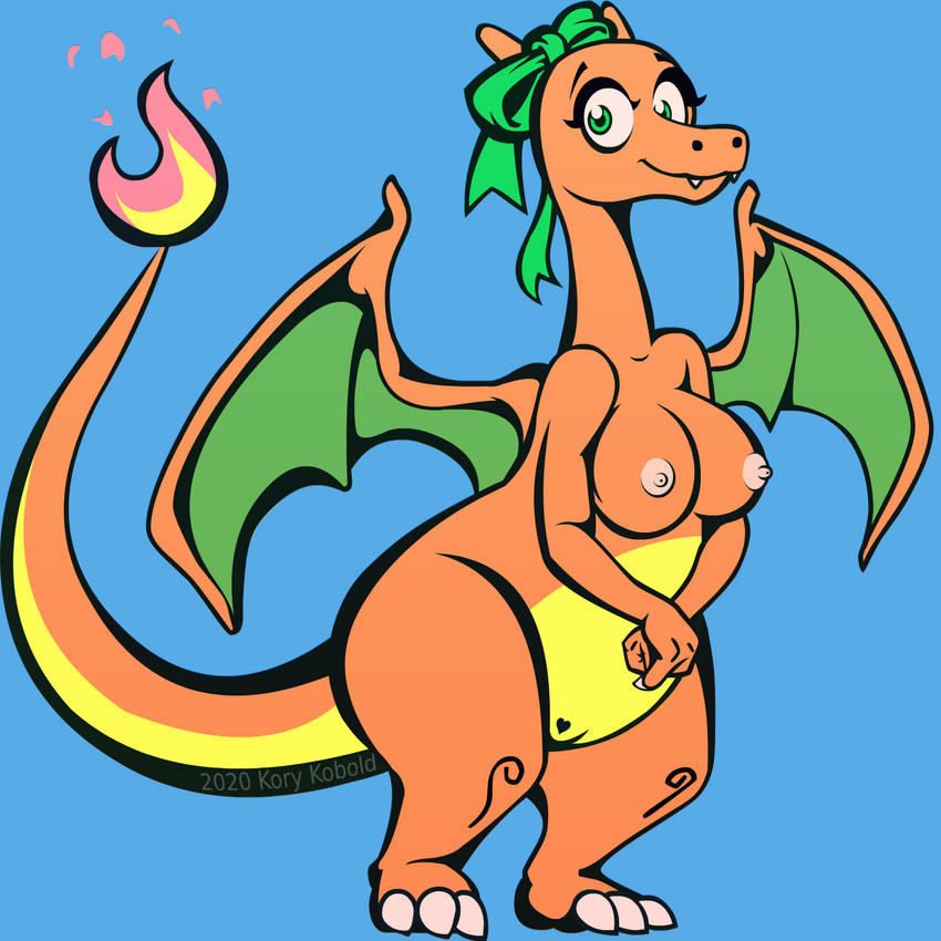 anthro breasts female fire genitals long_tail nipples nude pussy solo tail tattoo wings korykobold nintendo pokemon franchesca charizard generation_1_pokemon pokemon_(species) scalie 1:1 hi_res