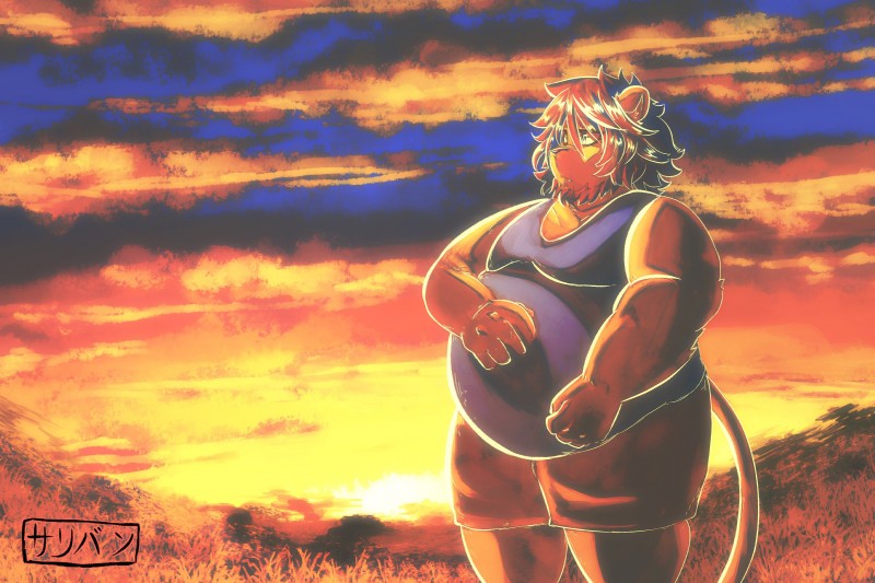 anthro belly bottomwear clothing detailed_background humanoid_hands male outside overweight overweight_anthro overweight_male shirt shorts solo topwear guacamolesenpai inushishigami mouse_sully felid lion mammal pantherine 2019 3:2 absurd_res hi_res