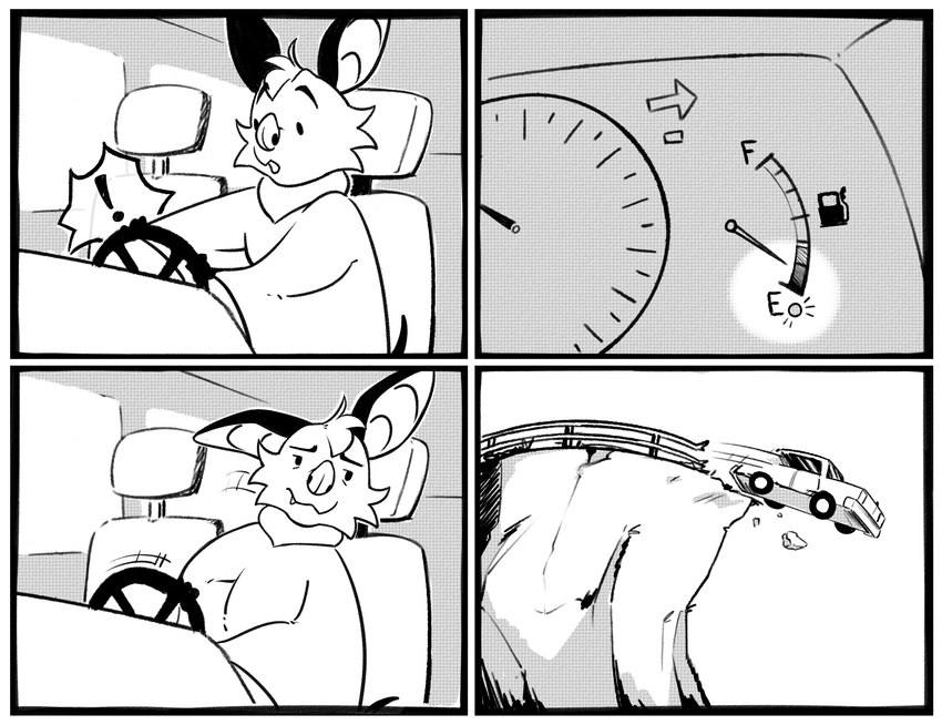 accident anthro border car car_crash car_interior comic_panel inside_car inside_vehicle male motor_vehicle solo suicide surprise surprised_expression tired_expression tired_eyes tired_of_this_shit vehicle white_border kristalkarma danglebat dan_(danglebat) bat mammal absurd_res comic greyscale hi_res monochrome