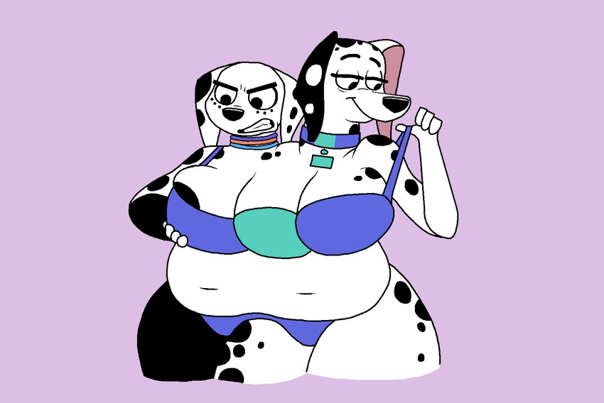 anthro bra clothing conjoined duo female female/female overweight overweight_female slightly_chubby slightly_chubby_female stuck_together underwear theyton 101_dalmatian_street 101_dalmatians disney delilah_(101_dalmatians) dolly_(101_dalmatians) canid canine canis dalmatian domestic_dog mammal hi_res daughter_(lore) mother_(lore) mother_and_child_(lore) mother_and_daughter_(lore) parent_(lore) parent_and_child_(lore) parent_and_daughter_(lore)