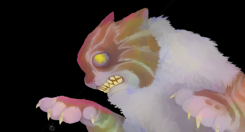 ambiguous_gender bared_teeth black_background blue_eyes claws clenched_teeth feral fluffy fluffy_chest fur growling multicolored_body multicolored_eyes multicolored_fur neck_tuft scary simple_background solo teeth teeth_showing tuft cynocephaly domestic_cat felid feline felis mammal 2019 alpha_channel hi_res signature male_(lore)