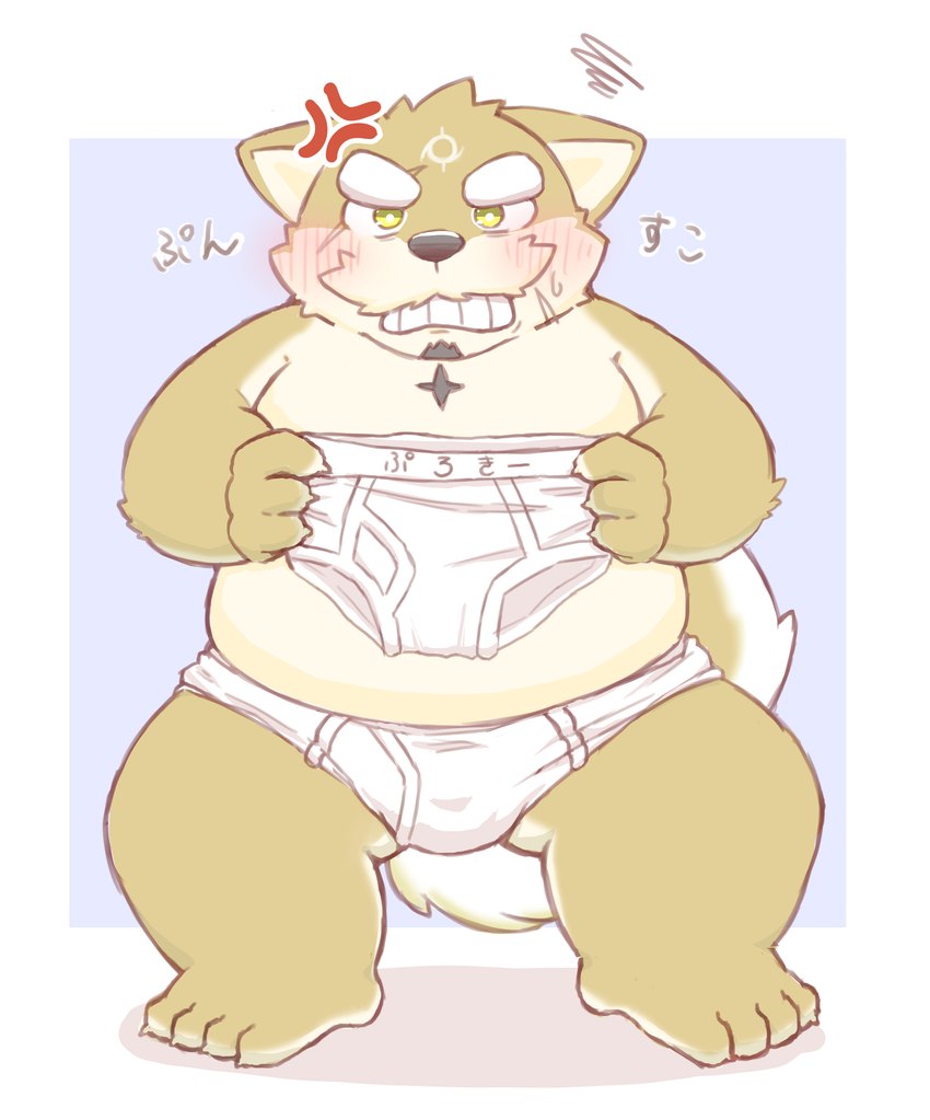 angry anthro blush briefs bulge clothing embarrassed facial_hair male mature_male mustache short_stack slightly_chubby solo tighty_whities underwear white_briefs white_clothing white_underwear one_oneyyy lifewonders live_a_hero procy canid canine canis domestic_dog mammal 2025 absurd_res hi_res