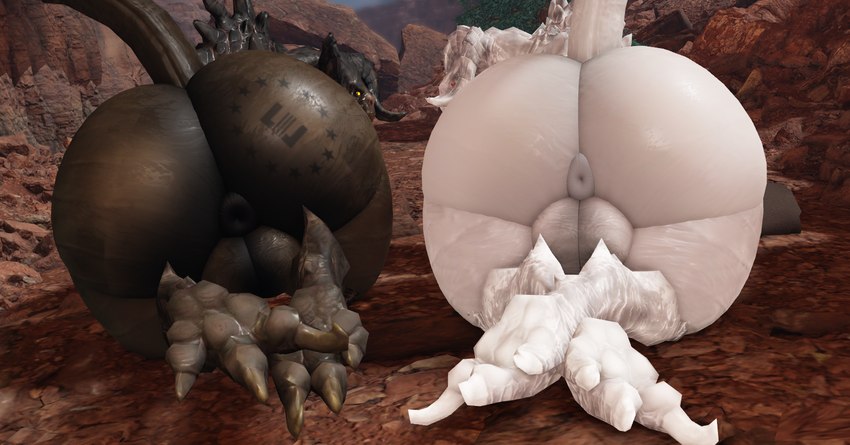 albino anthro anus balls big_balls big_butt branded butt duo genitals horn huge_butt looking_back male outside puffy_anus red_eyes tail yellow_eyes willie_piv fallout microsoft enclaw_(willie_piv) goris_(fallout) deathclaw scalie 3d_(artwork) digital_media_(artwork)