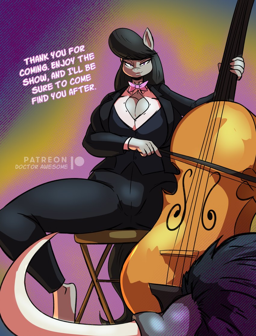 5_fingers abstract_background anthro anthrofied big_breasts black_mane black_tail black_tie_(suit) bow_tie bowed_string_instrument breasts cleavage_cutout clothing curvy_figure cutout dialogue double_bass eyelashes female fingers flirting fur grey_body grey_fur horn huge_breasts long_mane long_tail mane musical_instrument patreon_logo purple_eyes sitting smile solo spread_legs spreading string_instrument suit tail text thick_thighs voluptuous voluptuous_anthro voluptuous_female thebigbadwolf01 european_mythology friendship_is_magic greek_mythology hasbro my_little_pony mythology patreon octavia_(mlp) bovid bovine earth_pony equid equine horse mammal minotaur pony 2024 artist_name digital_drawing_(artwork) digital_media_(artwork) english_text hi_res watermark