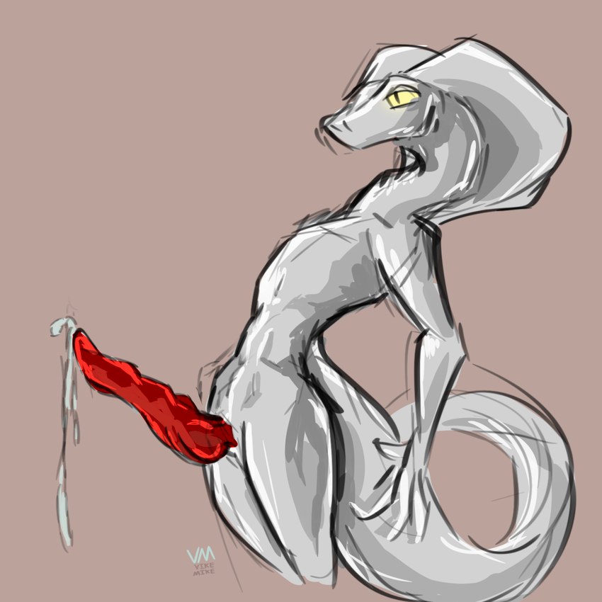 anthro arms_back big_penis big_tail bodily_fluids dripping erection genital_fluids genitals knot leaking_precum leaning leaning_backward legs_together looking_forward male motion_lines open_hand penis precum precum_drip precum_string red_penis ridged_penis simple_background snake_hood solo standing tail yellow_eyes vike_mike cobra reptile scalie snake digital_drawing_(artwork) digital_media_(artwork) hi_res shaded simple_shading sketch