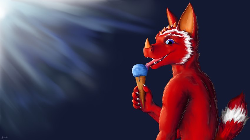 anthro arcane blue_eyes desktop dessert food fur grin ice ice_cream licking looking_at_viewer male red_body red_fur smile solo tail teeth teeth_showing tongue tongue_out arcwolfdragon mythology canid canine canis dragon hybrid mammal mythological_creature mythological_scalie scalie wolf 16:9 absurd_res hi_res wallpaper widescreen