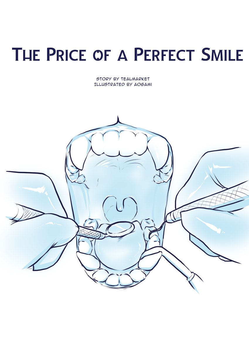 ambiguous_form fangs medical_instrument mouth_mirror mouth_shot open_mouth saliva_ejector scientific_instrument sickle_probe teeth text tongue uvula aogami ambiguous_species 2022 absurd_res comic english_text hi_res