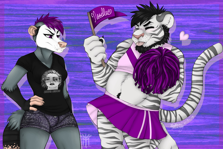 anthro baihu drop_shadow duo female food love male male/female noodles noodleshop romantic romantic_couple thehuntingwolf crystal_castles american_opossum felid mammal marsupial pantherine tiger digital_media_(artwork) hi_res purple_theme