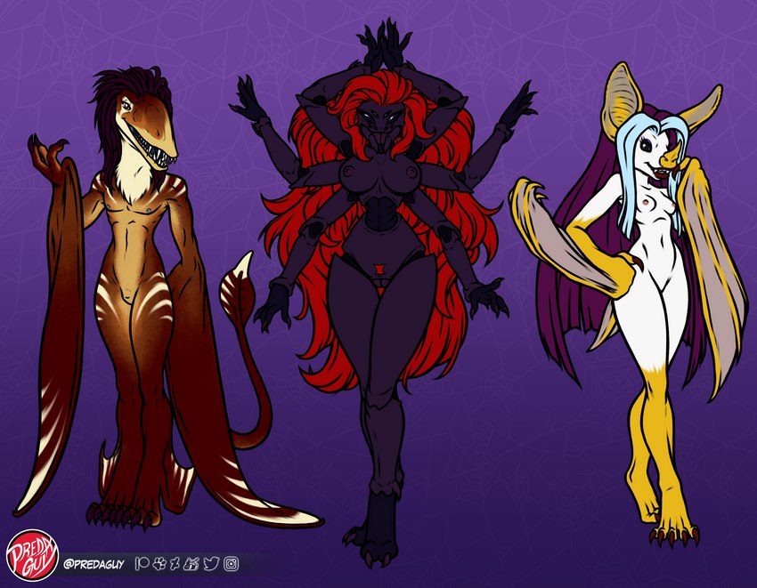 anthro breasts claws fangs female fur genitals hair looking_at_viewer male membrane_(anatomy) multi_arm multi_eye multi_limb nipples non-mammal_breasts non-mammal_nipples pussy simple_background tail teeth wings predaguy anthrosaurs arachnid araneomorph arthropod bat black_widow_spider dimorphodon honduran_white_bat leaf-nosed_bat mammal microbat prehistoric_species pterosaur reptile scalie spider theridiid widow_spider yangochiropteran clip_studio_paint_(artwork) digital_media_(artwork) hi_res