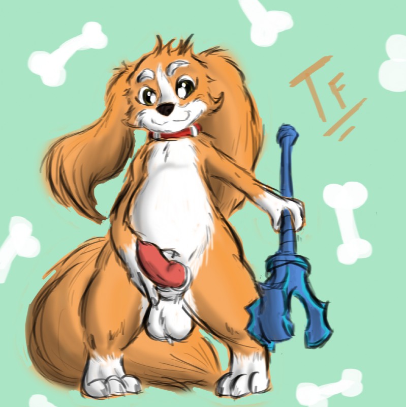 animal_genitalia animal_penis balls big_ears canine_genitalia canine_penis claws collar fur genitals holding_penis looking_at_viewer male melee_weapon penis polearm smile solo trident weapon yellow_eyes fennephilim_fox league_of_legends riot_games tencent fizz_(lol) fuzz_fizz canid canine canis domestic_dog mammal yordle hi_res