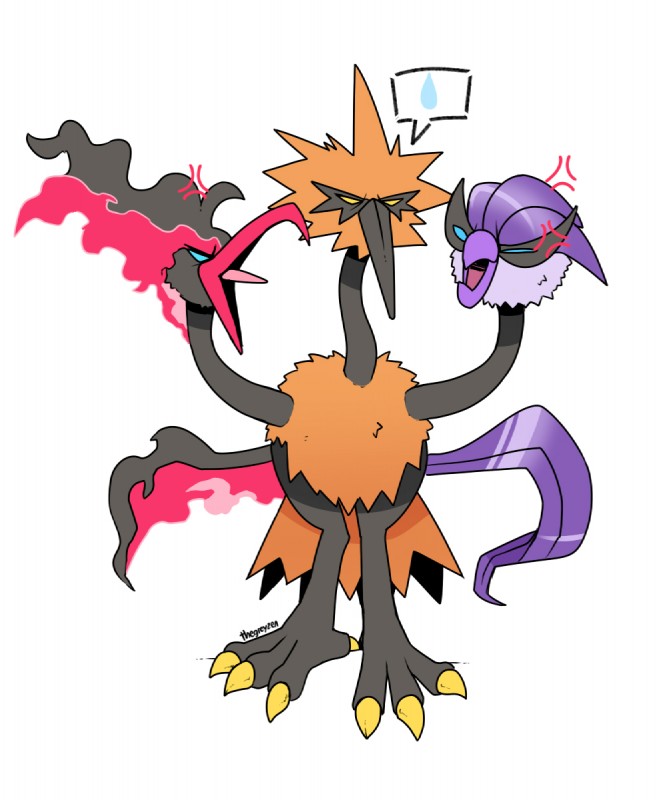 3_heads angry annoyed beak big_feet black_beak blue_eyes brown_body brown_fur claws conjoined feet feral fire flame_head flaming_wings fur fusion legendary_birds legendary_trio long_beak merging micro_calves multi_head narrowed_eyes open_mouth pink_tongue pokemon_fusion purple_beak red_beak sharp_beak simple_background solo squint thin_calves toe_claws tongue tongue_out unusual_anatomy unusual_wings white_background wings yellow_claws yellow_eyes thegreyzen fakemon nintendo pokemon zapmolcuno avian bird dodrio galarian_articuno galarian_form galarian_legendary_birds galarian_moltres galarian_zapdos generation_1_pokemon generation_8_pokemon hybrid legendary_pokemon pokemon_(species) regional_form_(pokemon) 2020 5:6 hi_res