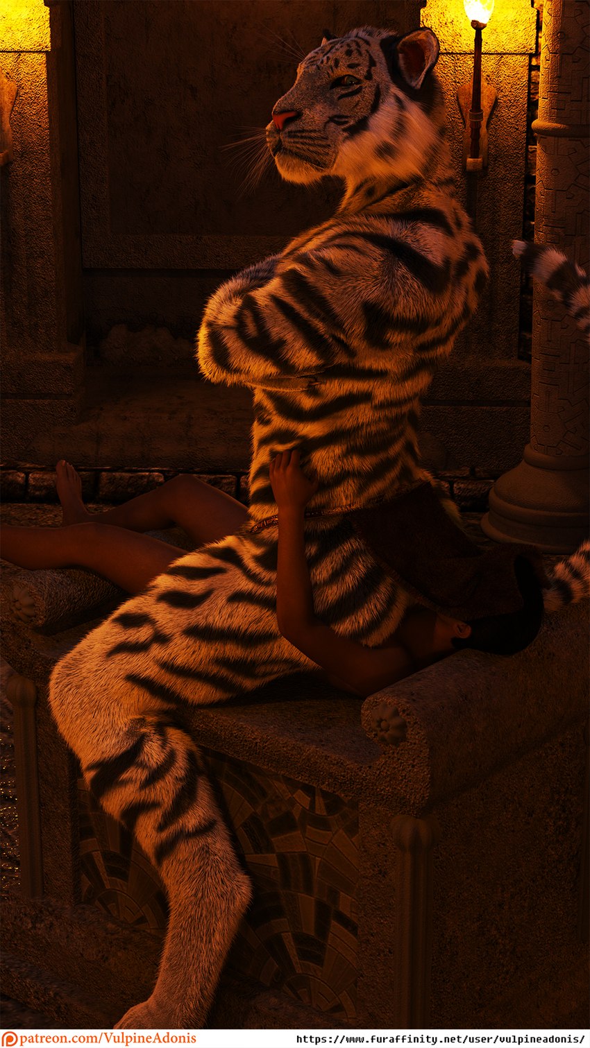 anthro bottomwear butt butt_crush clothed clothing crush dominant duo heavy loincloth male male/male playing sitting size_difference skimpy text weightplay weights vulpineadonis daz felid human mammal pantherine tiger 3d_(artwork) 9:16 digital_media_(artwork) hi_res url