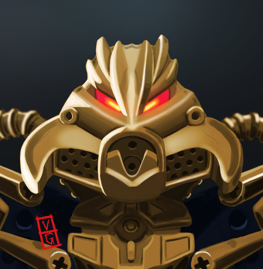 ambiguous_gender armor gold_body grey_background lego_brick machine mask mouthless muscular muscular_ambiguous muscular_humanoid not_furry red_eyes simple_background solo tube vladisgalanov bionicle lego brutaka humanoid robot bust_portrait digital_drawing_(artwork) digital_media_(artwork) hi_res portrait