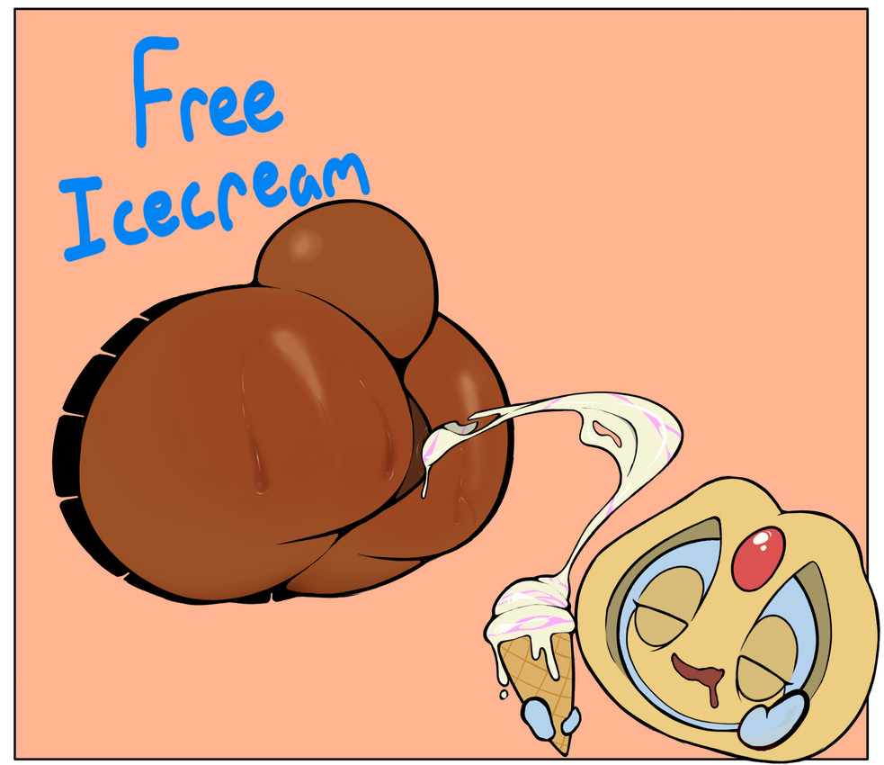 ambiguous_gender anthro anus blue_body bodily_fluids border brown_body brown_fur butt cotton_tail drooling duo eyes_closed feces food forehead_gem fur gem holding_food holding_ice_cream_cone holding_object ice_cream_cone ice_cream_scat open_mouth orange_background pooping pooping_in_ice_cream_cone saliva scatplay simple_background soft_serve_feces sweat sweaty_butt text through_wall unusual_feces white_border yellow_body rakugaki_(artist) nintendo pokemon alcremie generation_4_pokemon generation_8_pokemon hybrid legendary_pokemon lopunny pokemon_(species) uxie english_text hi_res