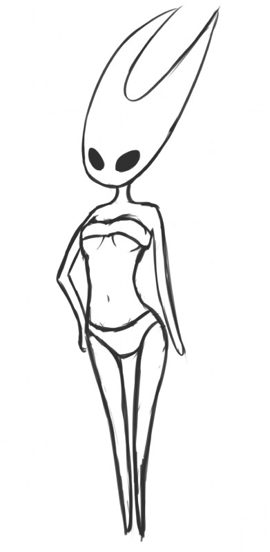 black_body black_eyes bra breasts clothed clothing empty_eyes featureless_feet feet female horn navel not_furry panties simple_background solo underwear white_background white_horn kdd hollow_knight team_cherry hornet_(hollow_knight) arthropod humanoid hi_res monochrome