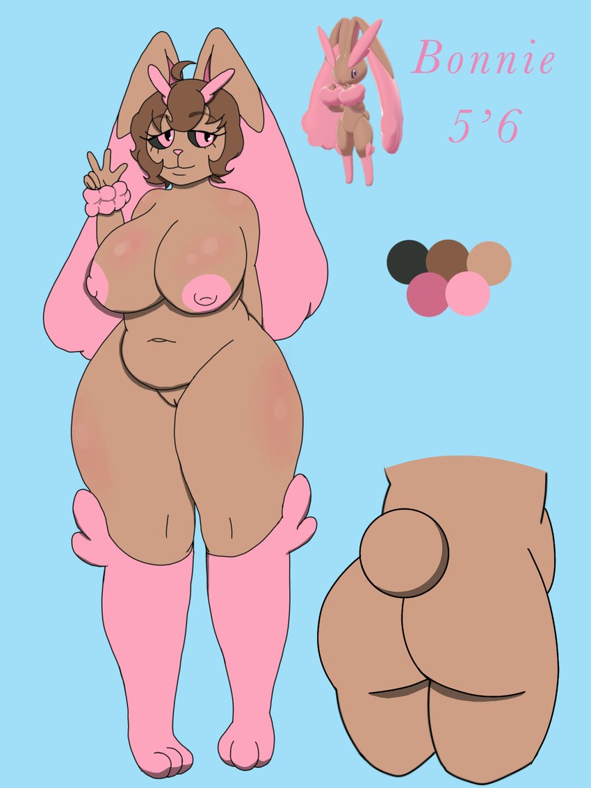 anthro areola belly big_breasts big_butt breasts brown_body brown_fur butt female floppy_ears fur genitals navel nipples pink_areola pink_nipples pink_nose pussy scut_tail short_tail slightly_chubby slightly_chubby_female solo tail thick_thighs wide_hips dirkstridoritos nintendo pokemon bonnie_(dirkstridoritos) generation_4_pokemon lagomorph leporid lopunny mammal pokemon_(species) shiny_pokemon 3:4 hi_res model_sheet