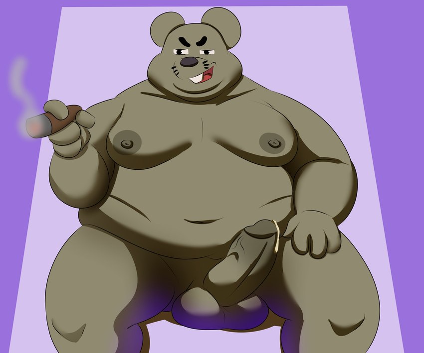 anthro balls belly big_belly bodily_fluids erection genital_fluids genitals grey_body male moobs nipples overweight overweight_male penis precum sitting smoking solo jazziseqing jking1200 cartoon_network the_amazing_world_of_gumball frankie_watterson mammal mouse murid murine rodent 2025 hi_res