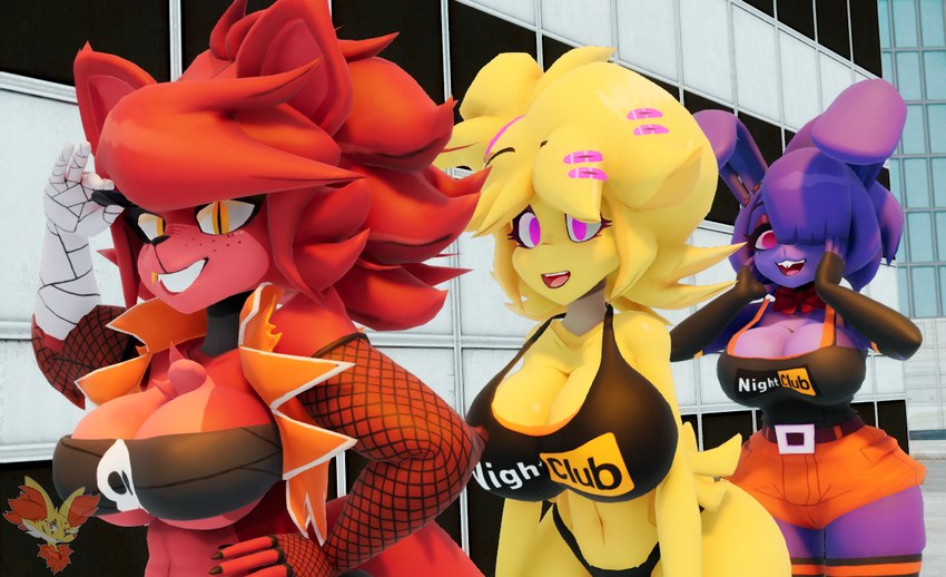 alternate_species anthro big_breasts breasts butt clothed clothing crossgender female furrification glistening_eyelids group hair machine male mtf_crossgender open_mouth open_smile smile trio cryptiacurves delphoxart animan_studios axel_in_harlem five_nights_at_freddy's five_nights_in_anime fredina's_nightclub i_put_the_new_forgis_on_the_jeep scottgames bonfie_(cryptiacurves) bonnie_(cally3d) bonnie_(fnaf) chica_(cally3d) chica_(fnaf) fexa_(cally3d) fexa_(cryptiacurves) foxy_(cally3d) foxy_(fnaf) animatronic avian bird canid canine chicken fox galliform gallus_(genus) lagomorph leporid mammal phasianid rabbit robot 2023 3d_(artwork) digital_media_(artwork) meme source_filmmaker_(artwork)