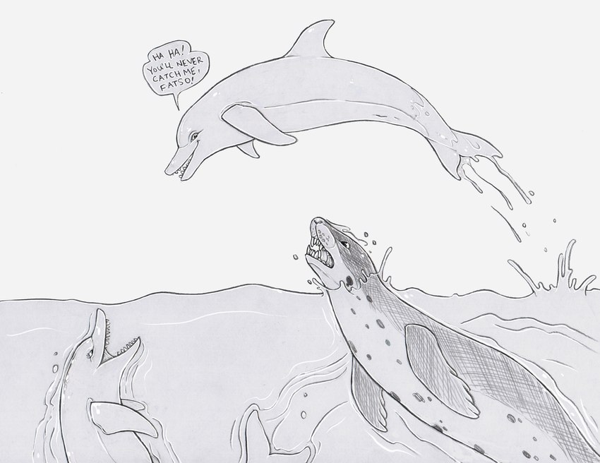 ambiguous_gender anus dialogue dorsal_fin female feral fin flippers flukes genitals group imminent_oral_vore imminent_vore insult jumping markings midair oblivious partially_submerged pussy speech_bubble spots spotted_body talking_feral text trio strega natiq salome_(strega) cetacean dolphin leopard_seal mammal marine oceanic_dolphin pinniped seal toothed_whale 2018 english_text hatching_(art) hi_res shaded female_(lore) male_(lore)