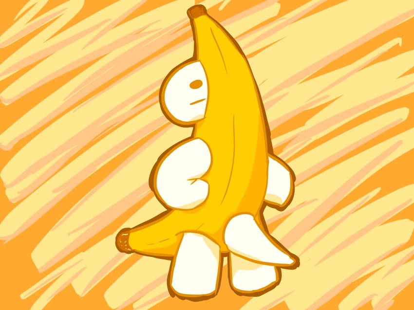 ambiguous_gender anthro banana banana_costume blank_expression clothing costume food fruit orange_background plant pose simple_background solo white_body yellow_costume dynogreeno dyno_(dynogreeno) dinosaur prehistoric_species reptile scalie hi_res