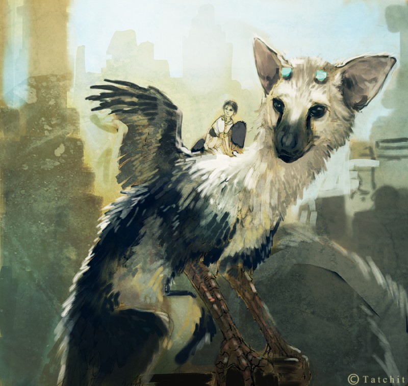 ambiguous_gender day detailed_background duo feathered_wings feathers feral outside riding sitting wings nukerooster japan_studio_(game_developer) mythology sony_corporation sony_interactive_entertainment the_last_guardian the_boy_(the_last_guardian) trico_(the_last_guardian) avian chimera felid feline gryphon human hybrid mammal mythological_avian mythological_creature trico_(species)