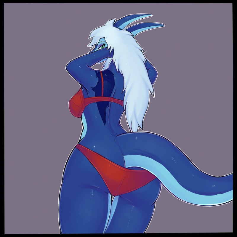 anthro blue_body blue_skin breasts butt clothing eyeshadow female green_eyes hair long_hair looking_at_viewer makeup panties scar solo tail underwear boiful bandai_namco digimon mythology femacendramon digimon_(species) dragon flamedramon mythological_creature mythological_scalie scalie 1:1 2019 hi_res