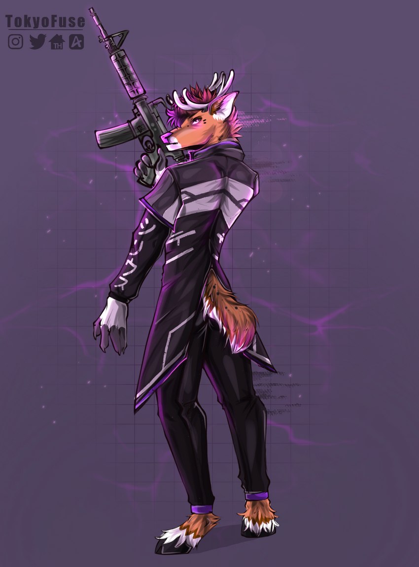 anthro antlers ar-15 clothed clothing fur gun hooves horn m4a1 male ranged_weapon solo weapon tokyofuse sirius_(siriusdeer) deer mammal hi_res