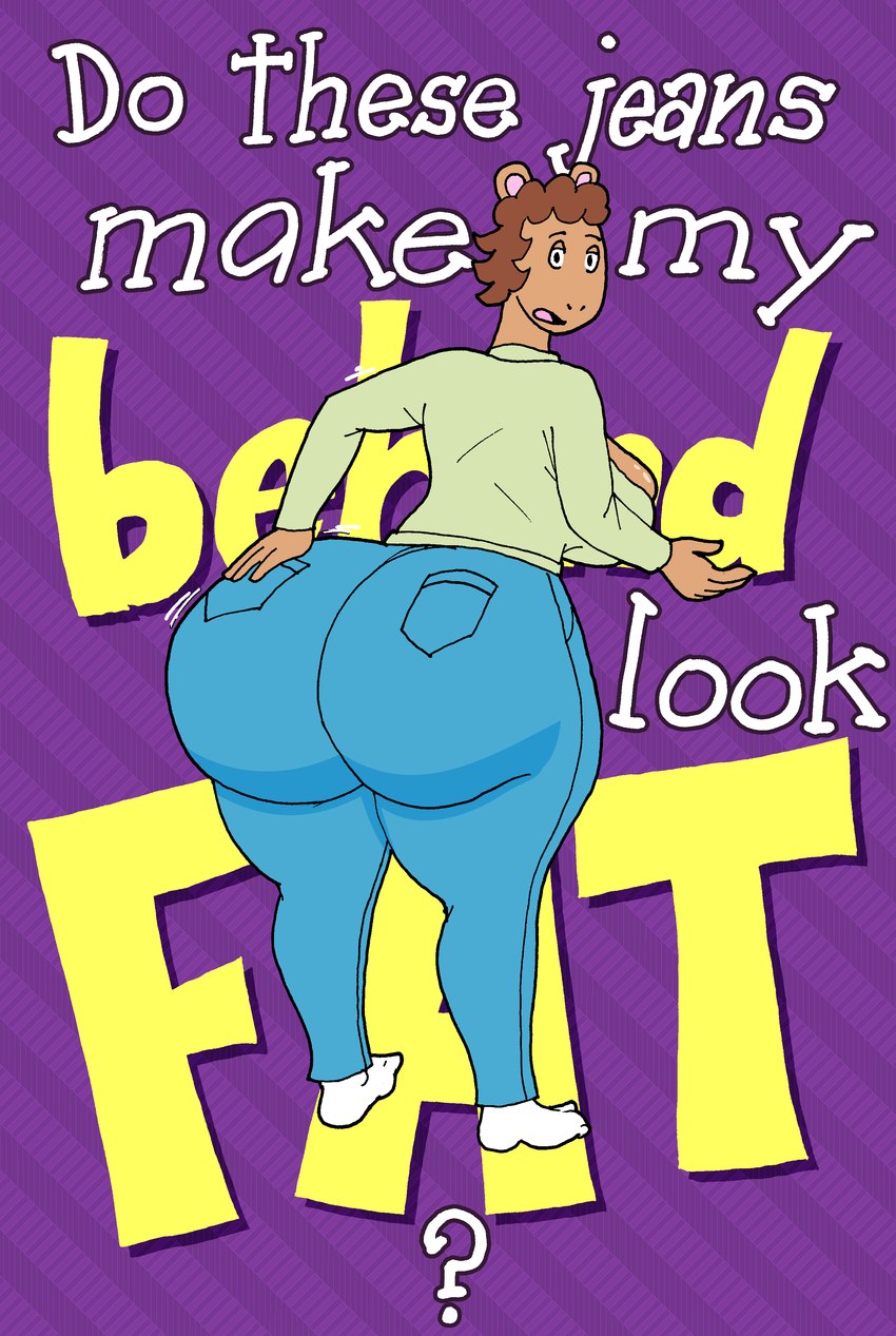 anthro big_breasts big_butt bottomwear breasts butt clothed clothing denim denim_bottomwear denim_clothing female footwear hair hand_on_butt huge_butt jeans looking_at_viewer looking_back looking_back_at_viewer mature_female pants question socks solo text thick_thighs tight_bottomwear tight_clothing tight_jeans tight_pants topwear wide_hips maybestuff arthur_(series) jane_read aardvark mammal absurd_res digital_media_(artwork) english_text hi_res