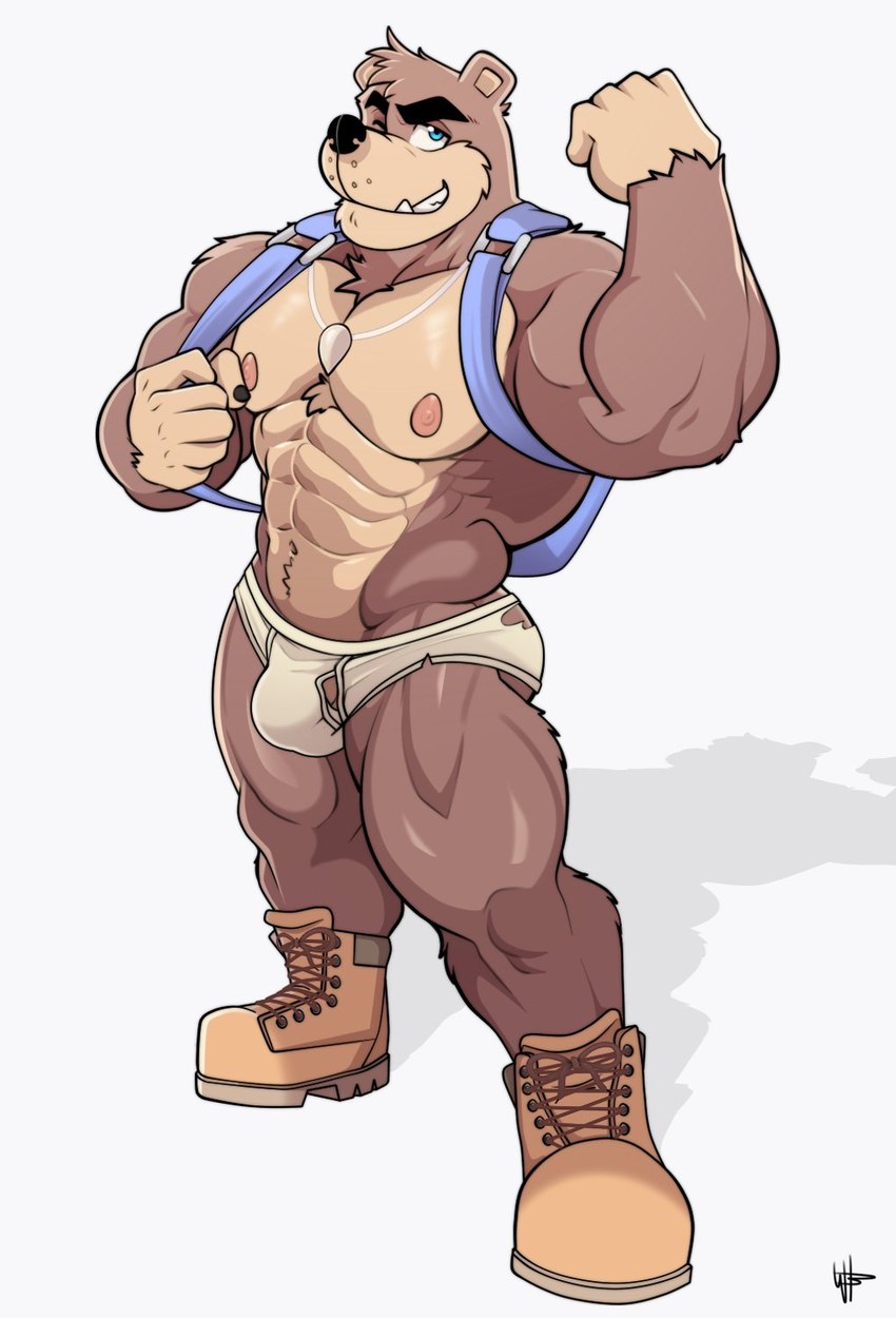 abs backpack briefs clothed clothing male one_eye_closed ripped_underwear solo tighty_whities topless underwear white_briefs white_clothing white_underwear wink wolfybuns banjo-kazooie rareware banjo_(banjo-kazooie) bear mammal hi_res